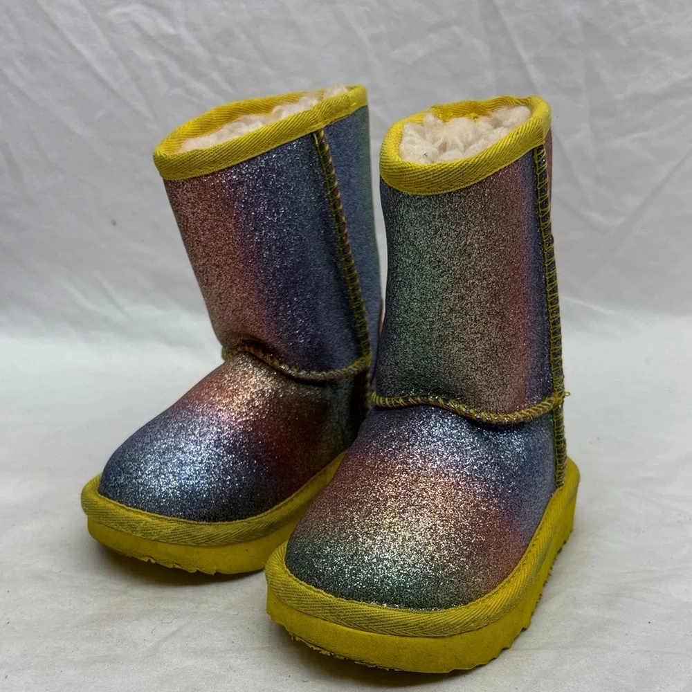 Ugg Sparkle Rainbow Kids Winter Boots with Yellow Trim for baby SZ 6